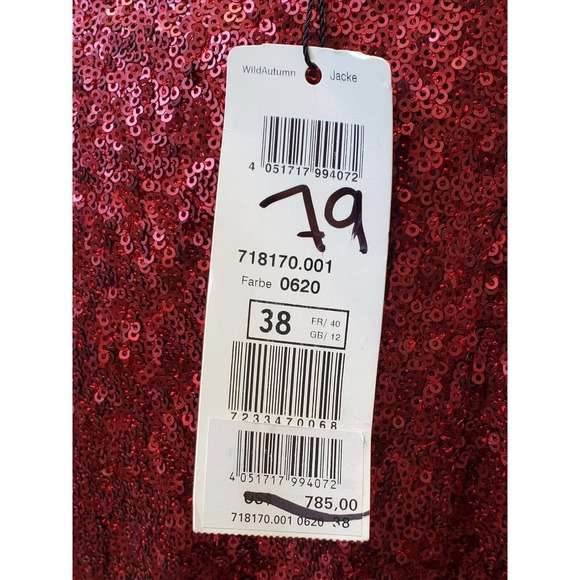 Basler Women's Red Sequin Long Sleeve Casual Full Zip Front Jacket Size 38 M - Picture 8 of 13